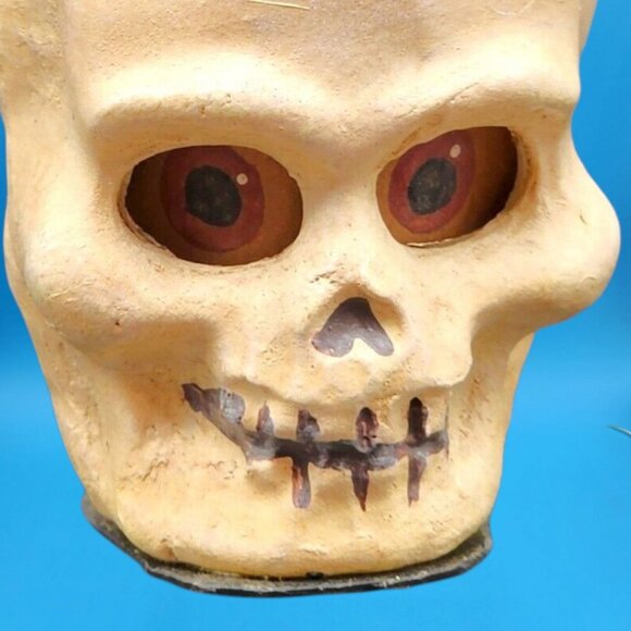 Vintage Poliwoggs Skull Bucket 1990s Primitive Halloween Paper Mache Style Mini - Picture 4 of 10